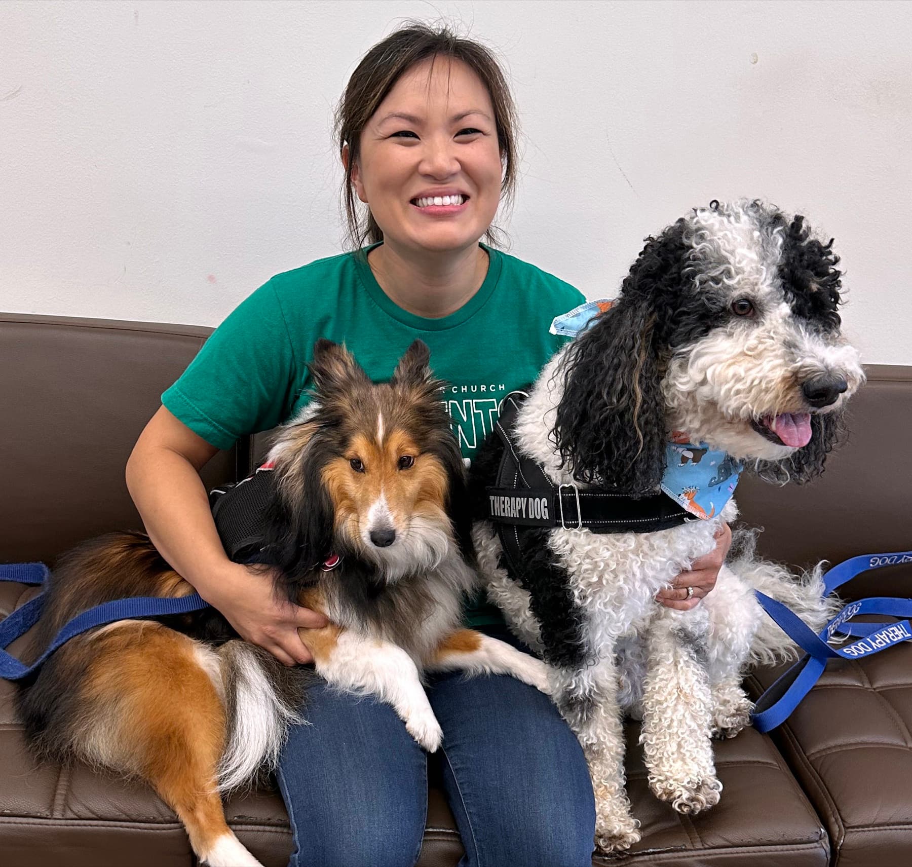 Christina Googer with Angel Paws therapy dogs at Redeemer Church