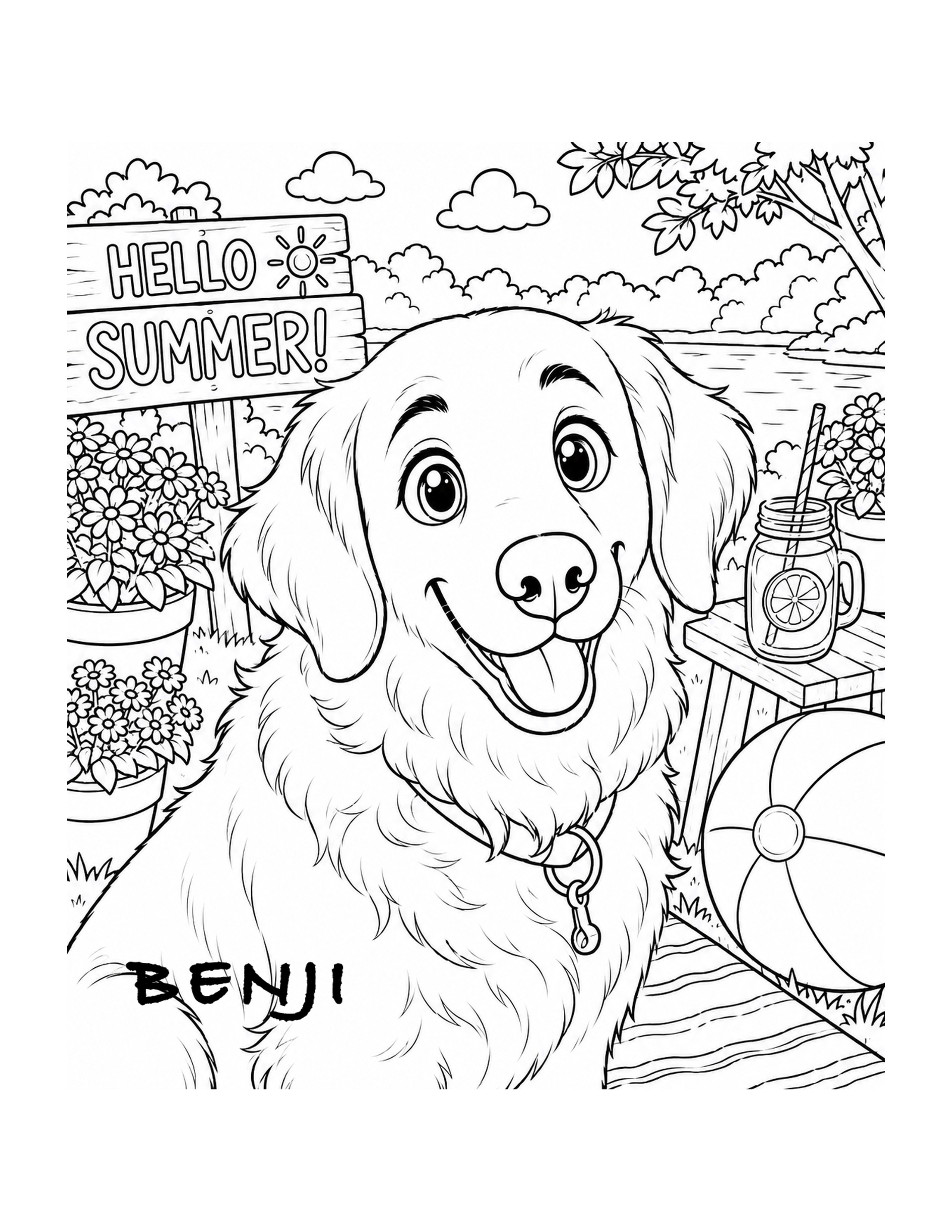 Benji the therapy dog — printable coloring page