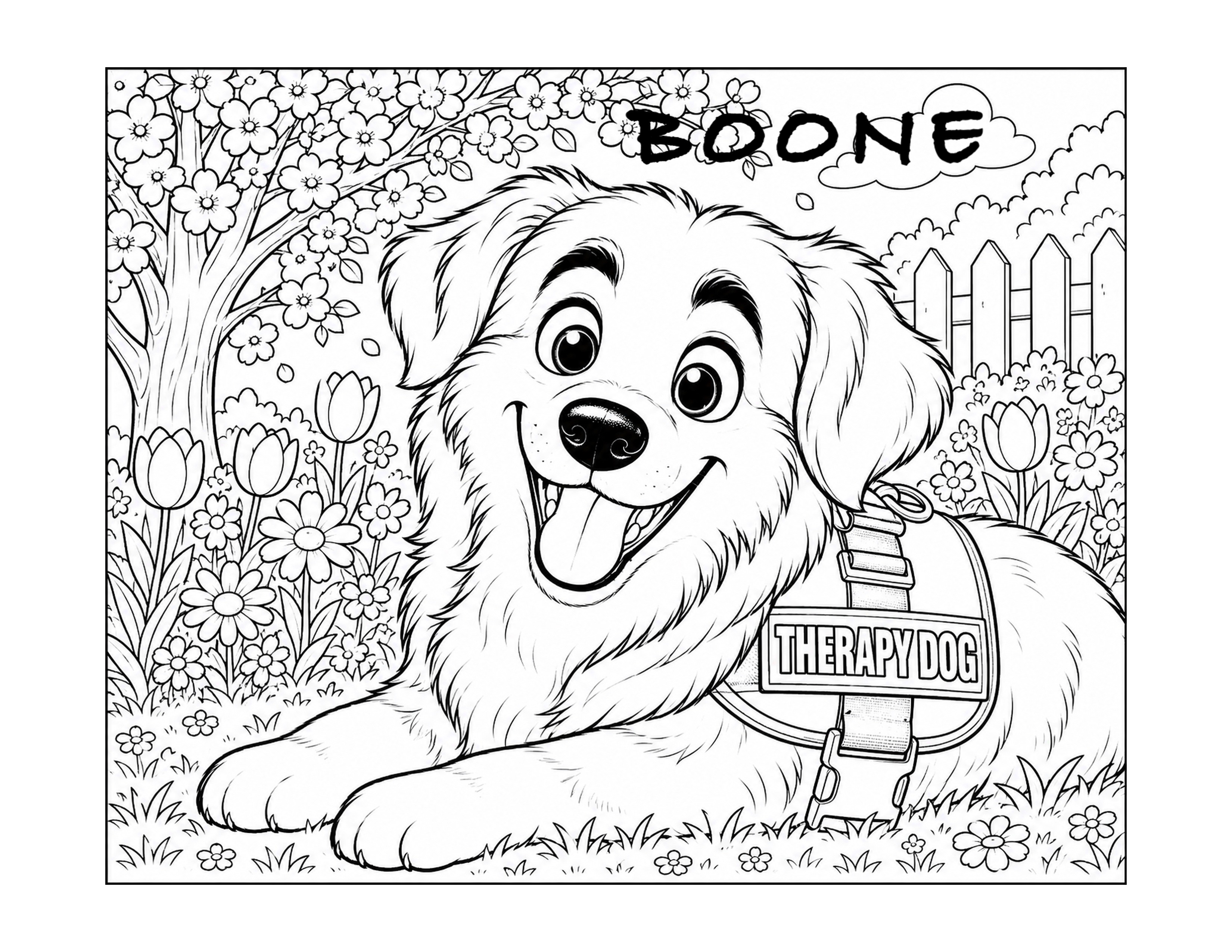 Boone the therapy dog — printable coloring page