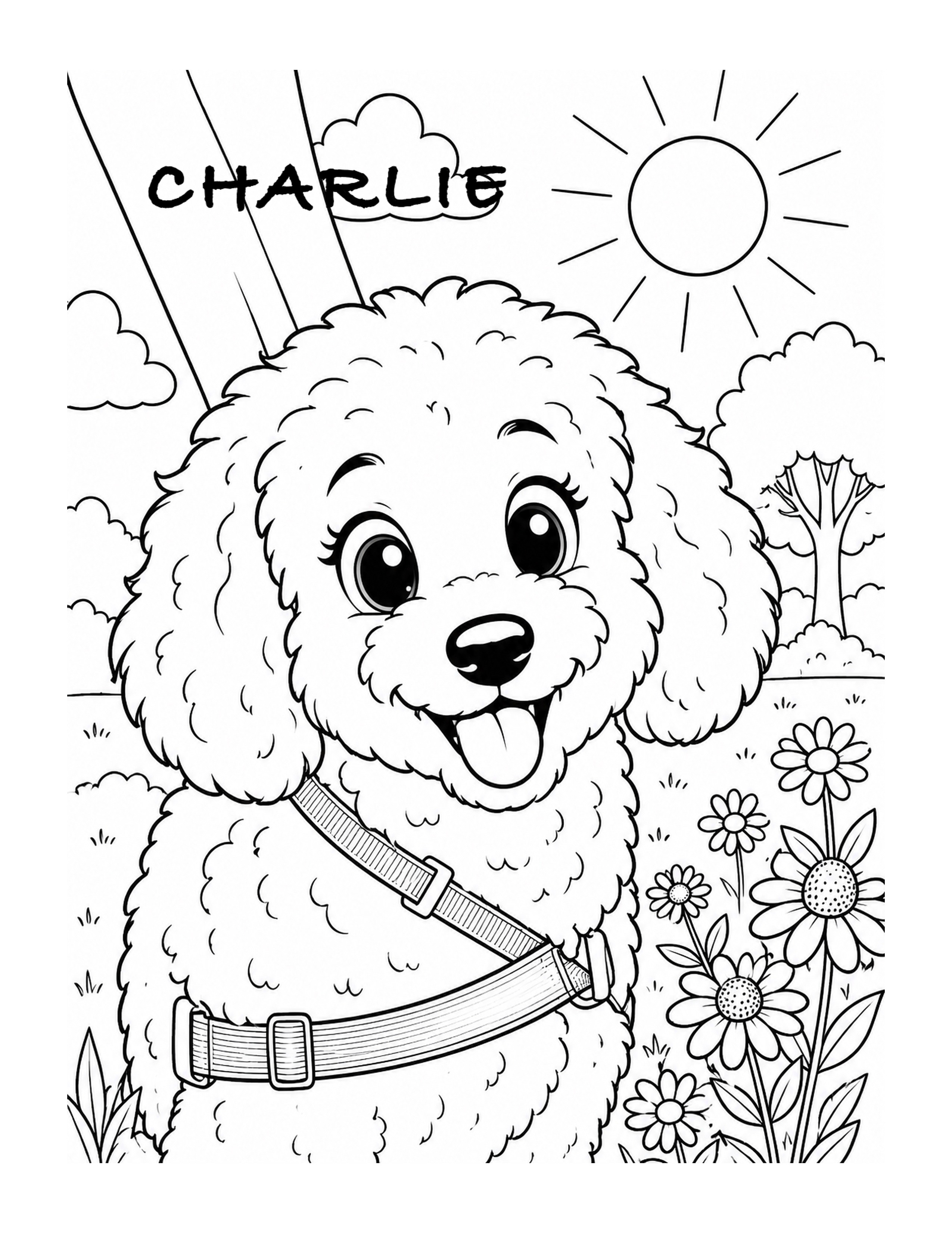 Charlie the therapy dog — printable coloring page