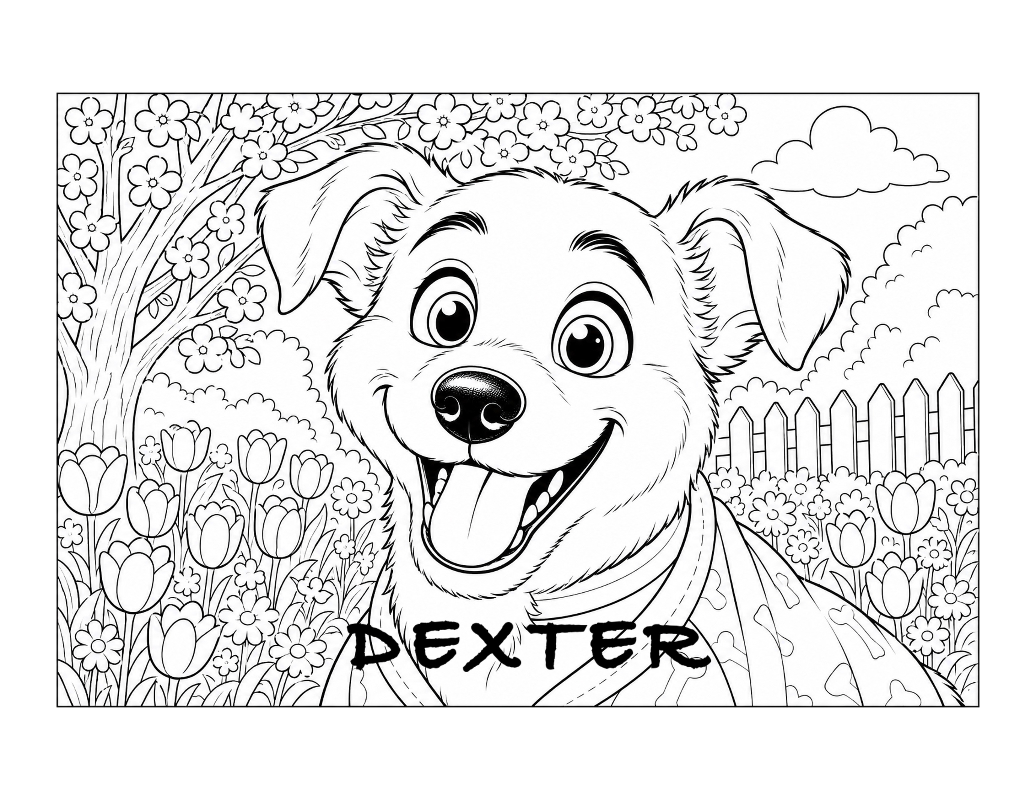 Dexter the therapy dog — printable coloring page