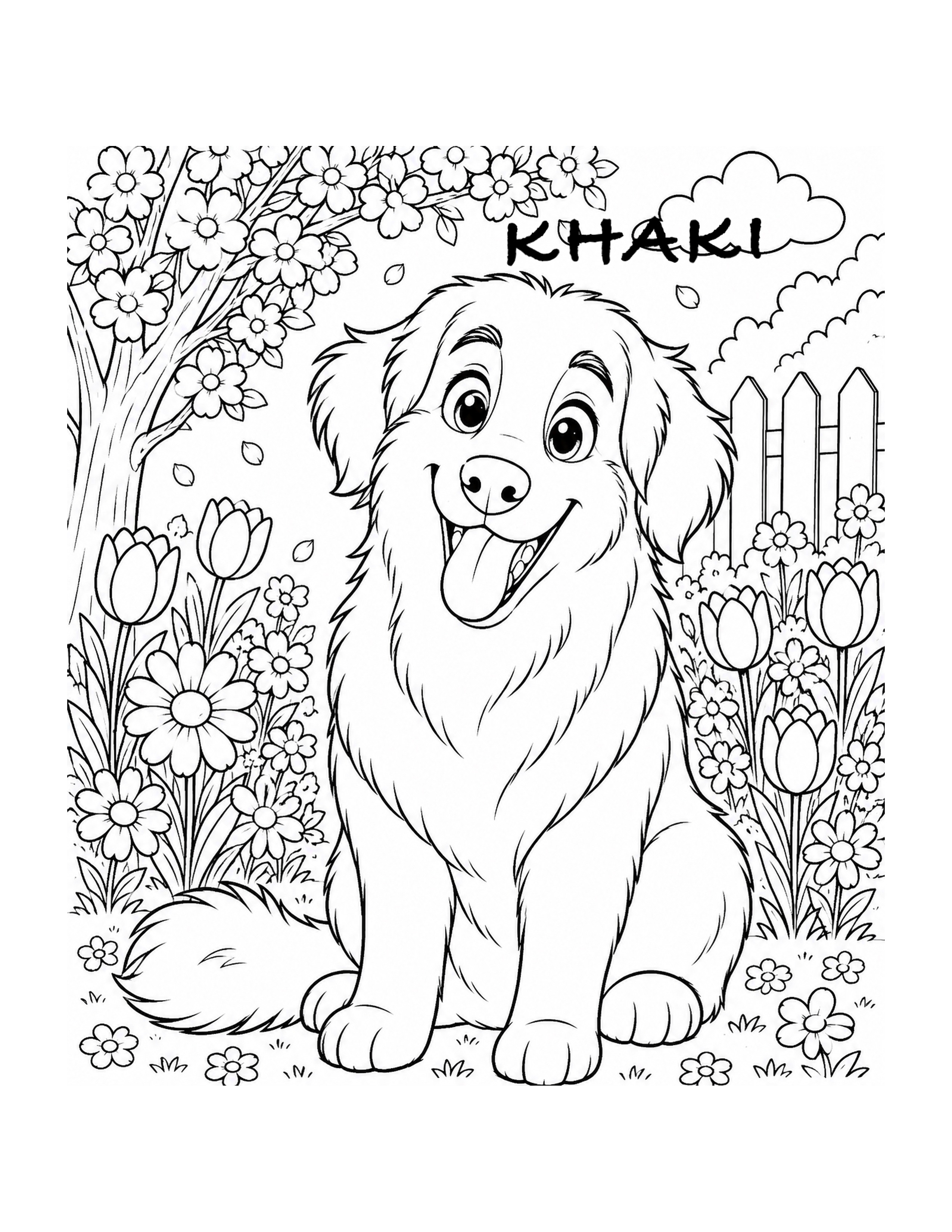 Khaki the therapy dog — printable coloring page