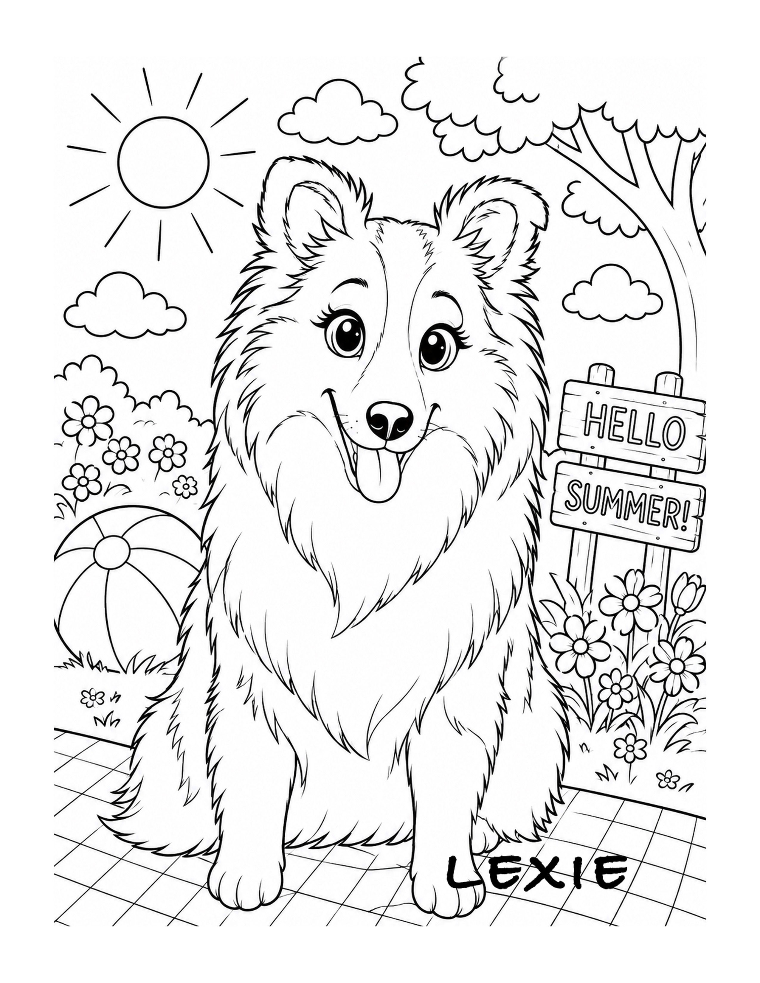 Lexie the therapy dog — printable coloring page