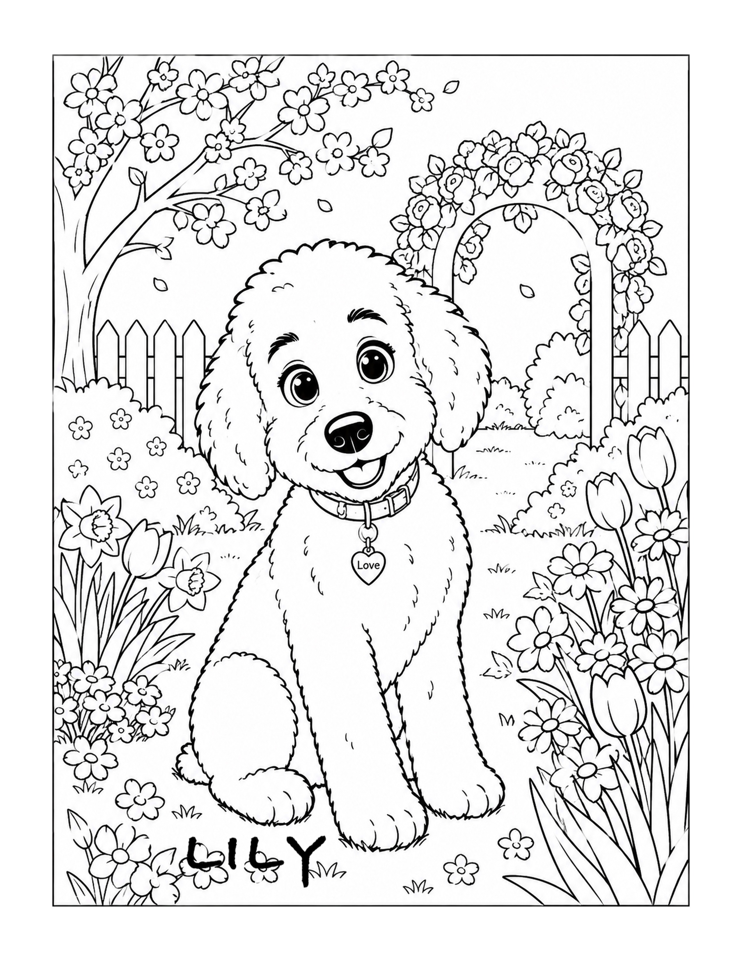Lily the therapy dog — printable coloring page